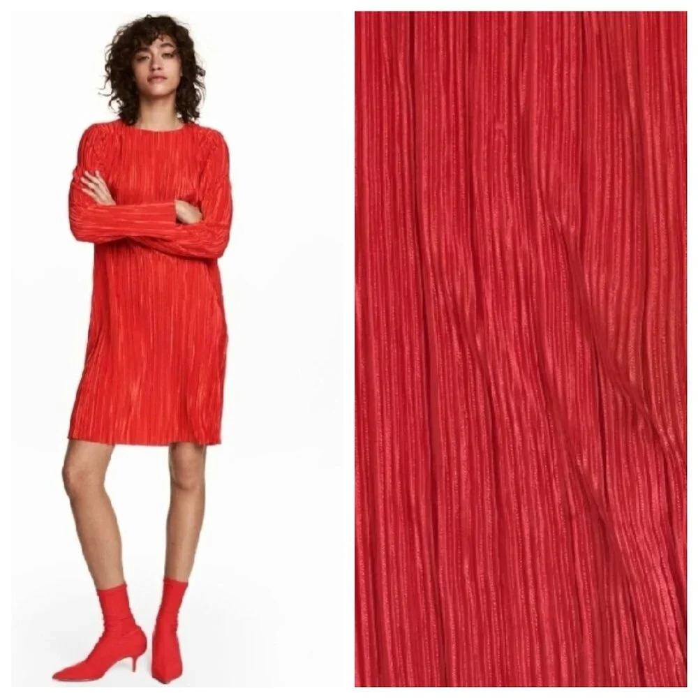 H&M Sheath Dress Size S Red Cocktail Mini Pleated